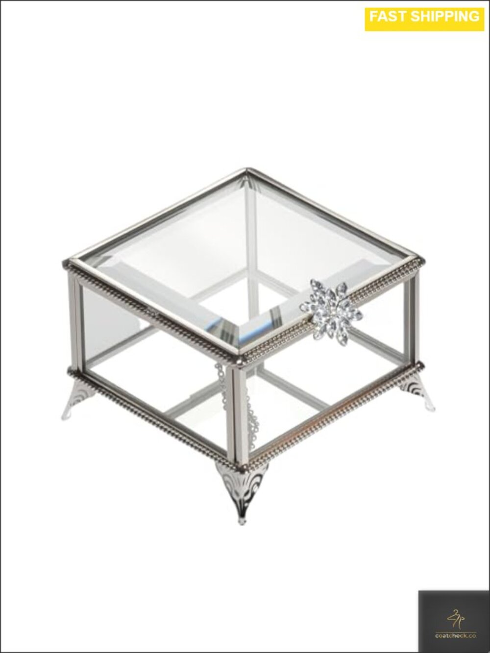 Vintage Glass Jewelry Box Keepsake Trinket Ring Display Box Beveled Clear Glass